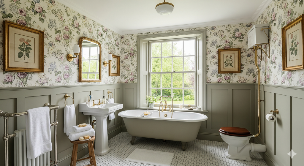 Obraz pokazujący łazienkę w stylu angielskim
