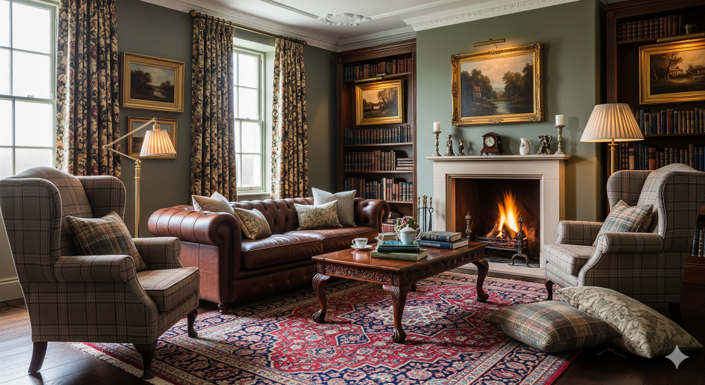 meble w salonie w angielskim stylu