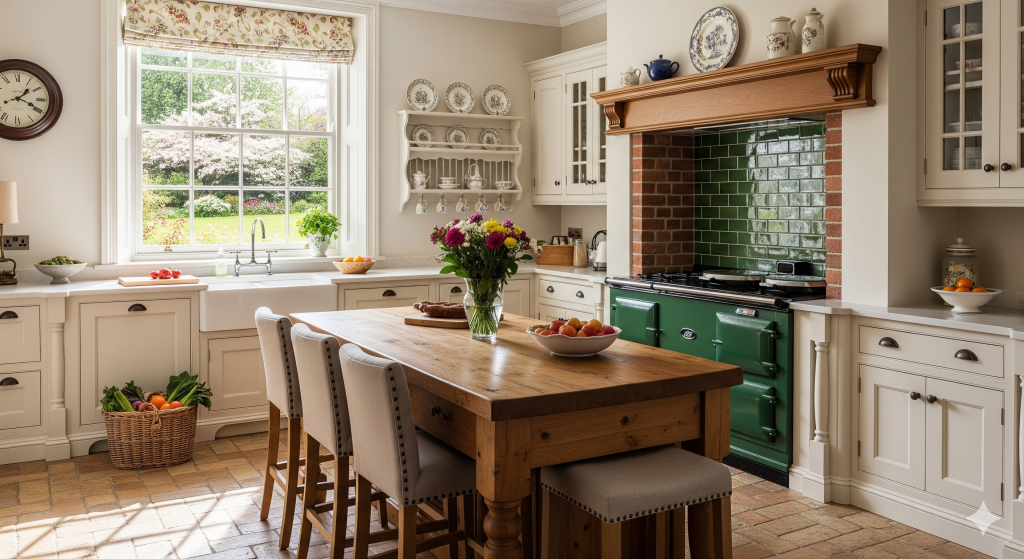 Obraz pokazujący kuchnię w stylu angielskim